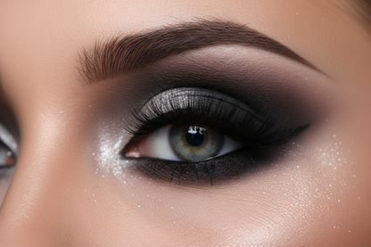 close up of beutiful eye with smokey eyeshadow night out look 